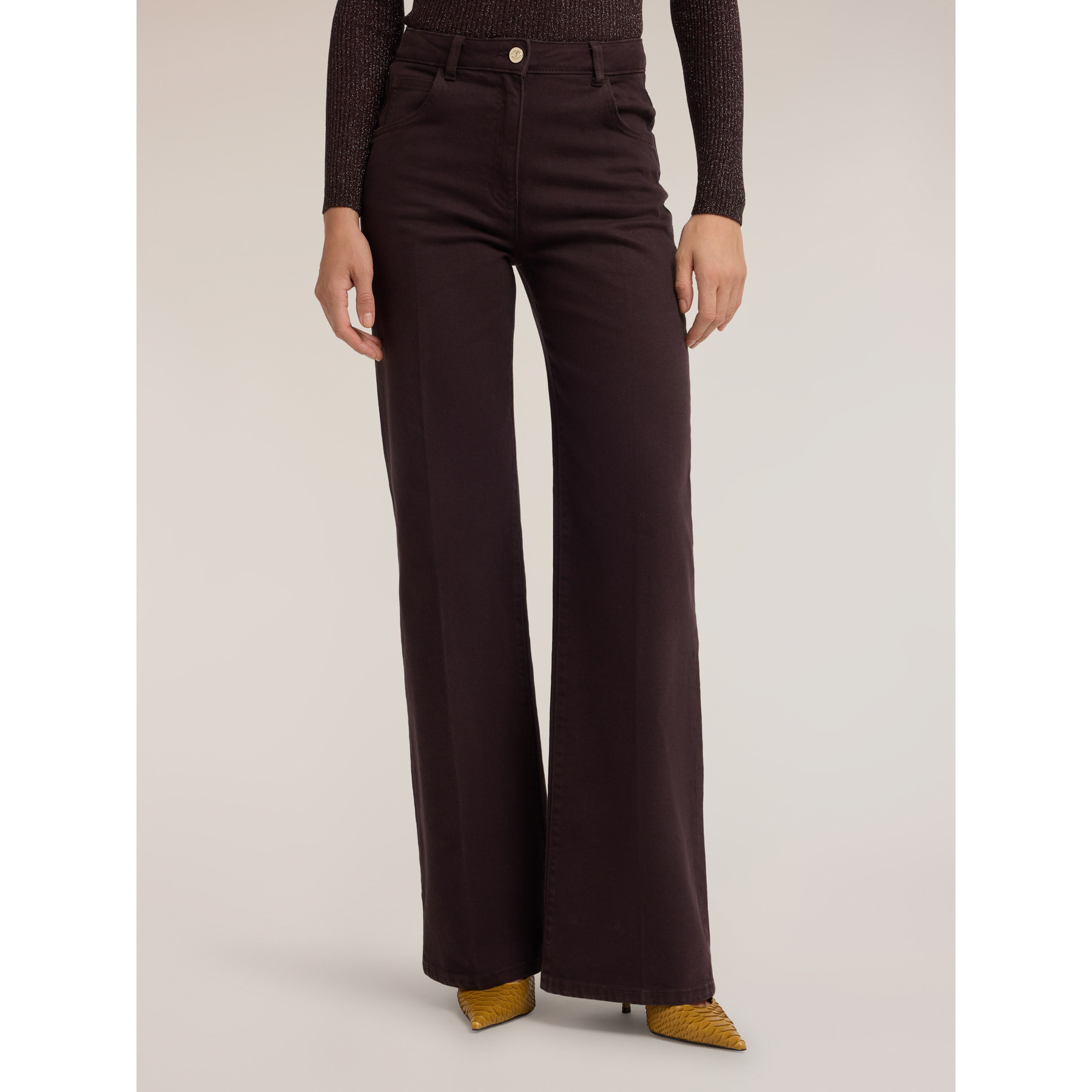 Motivi - Pantaloni palazzo in drill con piega stirata - Marrone