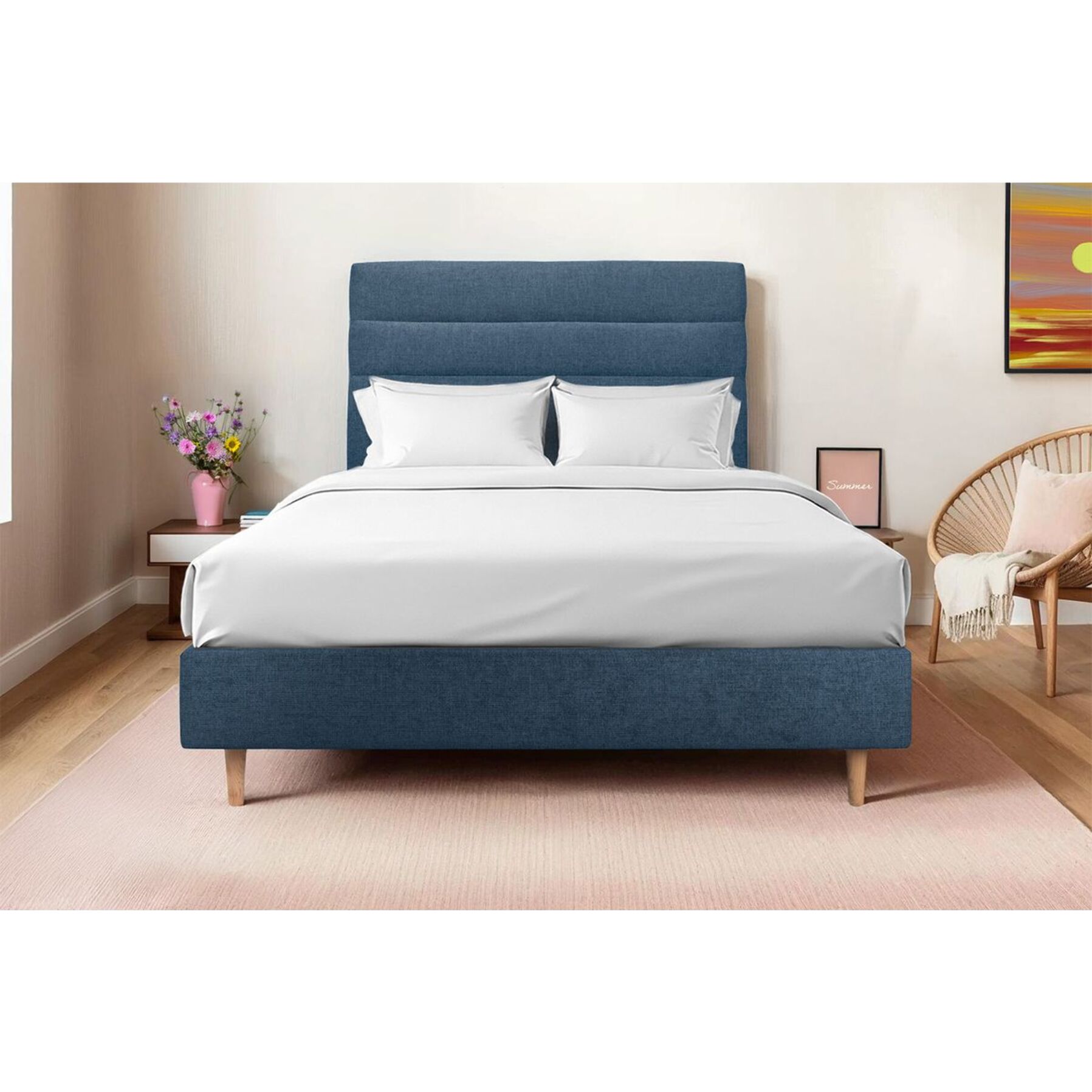 Tete de lit Bandes Horizontales Tissu - Rembourrée A poser