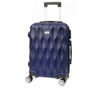 DAM Valigia da cabina Trolley in materiale leggero ABS ad alta resistenza. Serratura numerica e 4 ruote doppie estraibili e girevoli a 360°. 37x24x56 Cm. Colore: Blu Scuro