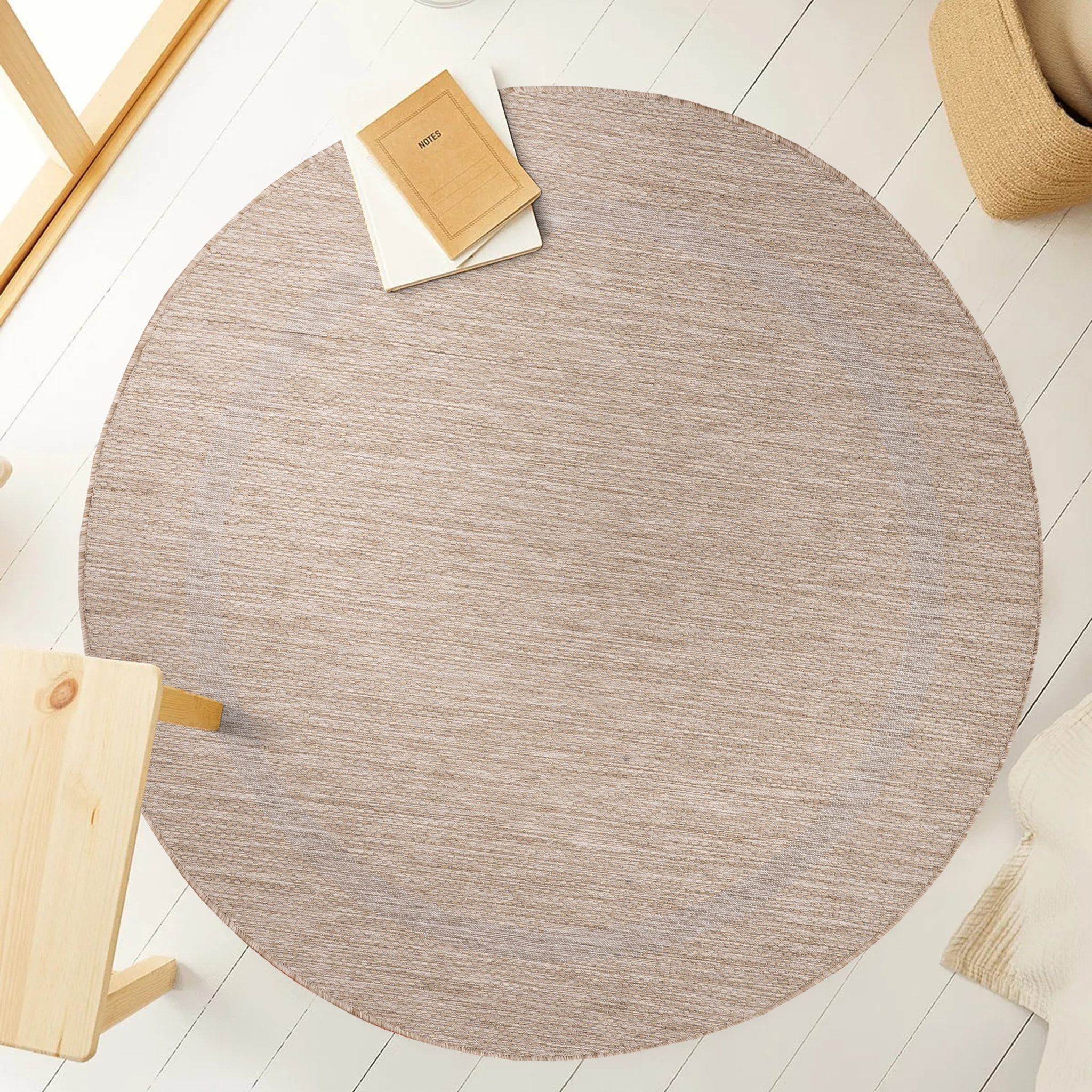 FARO - Tapis rond intérieur extérieur à motif Beige