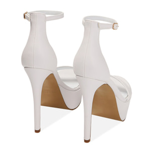 Sandalias blancas con plataforma, tacón de 13 cm