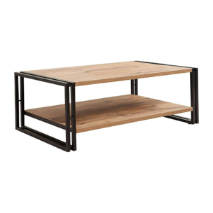 Tavolino da salotto Gioacchina, Tavolo basso da caffè, Portariviste per divano, Ripiano da soggiorno, 110x70h40 cm, Quercia e Nero