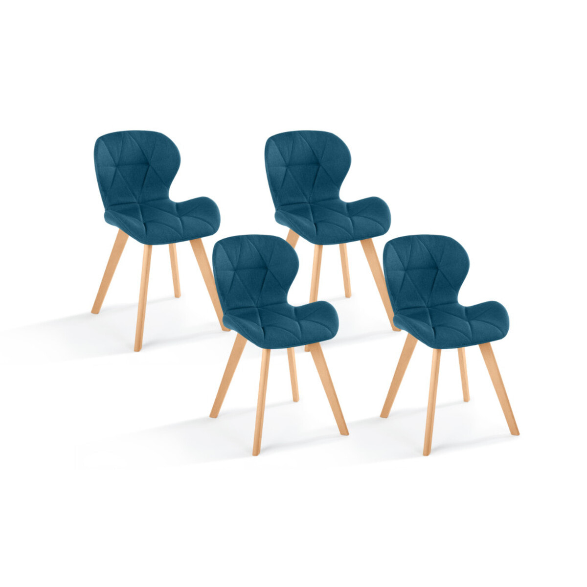 Chaises Gatsby en tissu et pieds bois - Bleu canard