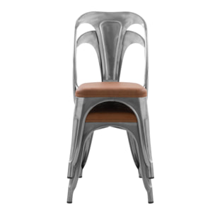 Lot de 2 chaises en métal chrome et cuir synthétique marron - Charly