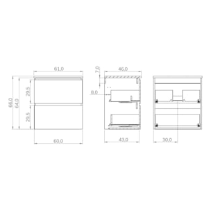 Conjunto de Baño Kaji | Mueble de Baño Suspendido | 60 cm Blanco| Dos Cajones | Lavabo Encastrado | No incluye Espejo | Alday