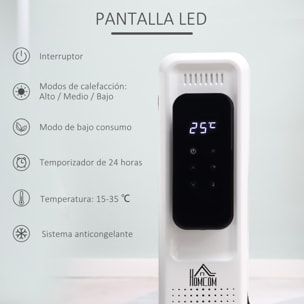 HOMCOM Radiador de Aceite 2720W 3 Modos de Calefacción con 11 Elementos Pantalla LED Control Táctil Termostato Temporizador 24H y Ruedas Bajo Consumo 20 m² 50,5x24x63 cm Blanco