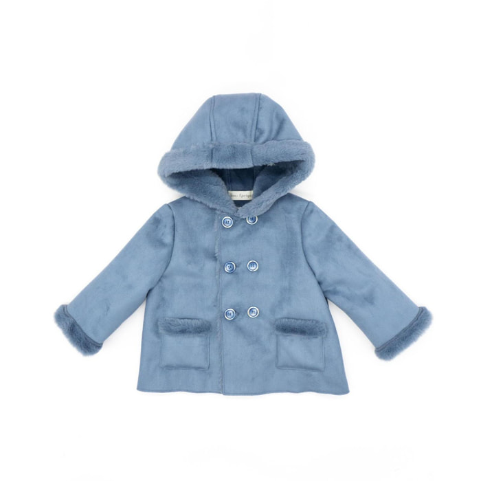 ABRIGO PIEL VUELTA CON PELO AZUL