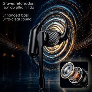 Auricular Bluetooth manos libres V1. Diseño reversible para uso en ambas orejas, micrófono magnético extraíble de 360° y batería de larga duración.
