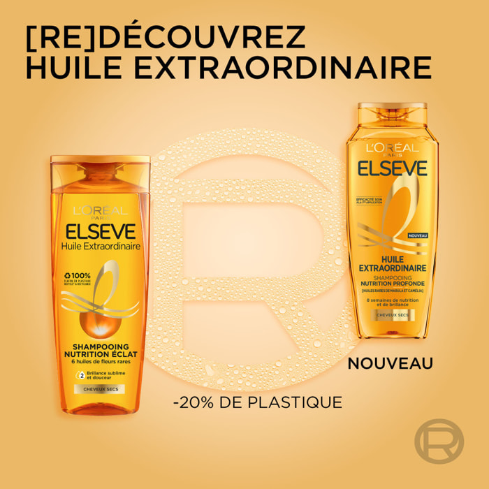 Lot de 12 - L'Oréal Paris Elseve Huile Extraordinaire Shampooing Nutrition Eclat Huiles Rares de Marula et Camélia 300ml