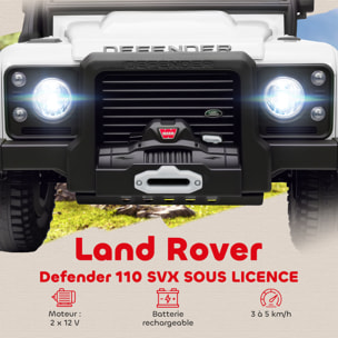 Voiture électrique enfant Land Rover Defender 110 SVX 12V 5Km/h max. télécommande blanc
