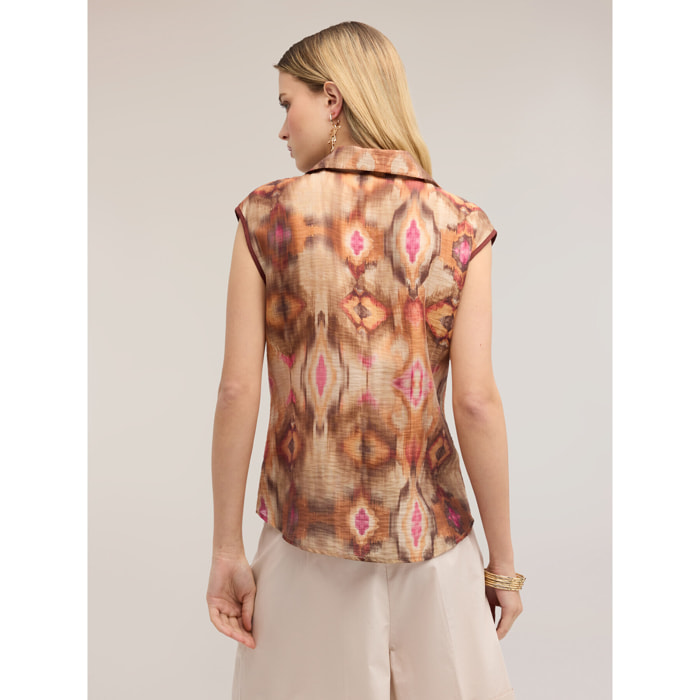 Motivi - Camicia in tela di lyocell con stampa ikat - Marrone