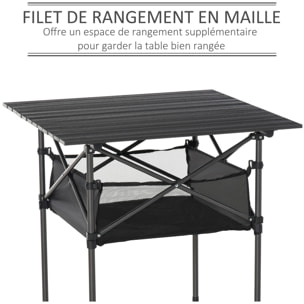 Table pliante table de camping table de jardin filet rangement + sac transport plateau alu. châssis métal époxy noir
