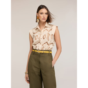 Motivi - Camisa sin mangas en sangallo - Beige