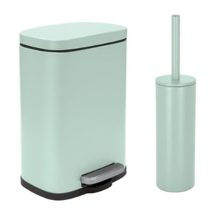 Spirella Set Poubelle à  pédale 5L & Brosse Wc AKIRA Vert Glacé Mat