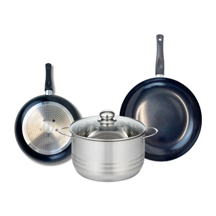 Ensemble de 2 Poêles de cuisson 24 et 28 cm et 1 faitout 24 cm Elo Prima Brillant