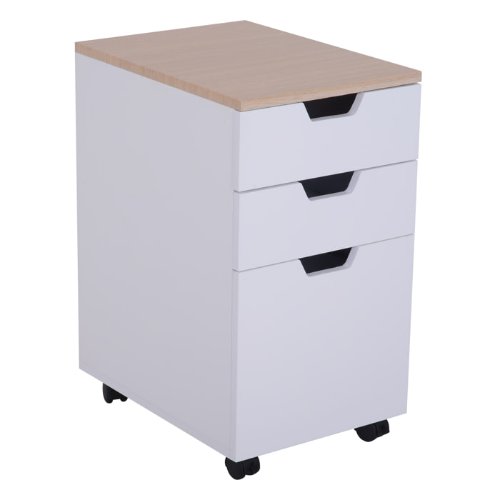HOMCOM Caisson de bureau rangement bureau sur roulettes 3 tiroirs coulissants dim. 34L x 40I x 60,5H cm MDF blanc bois clair
