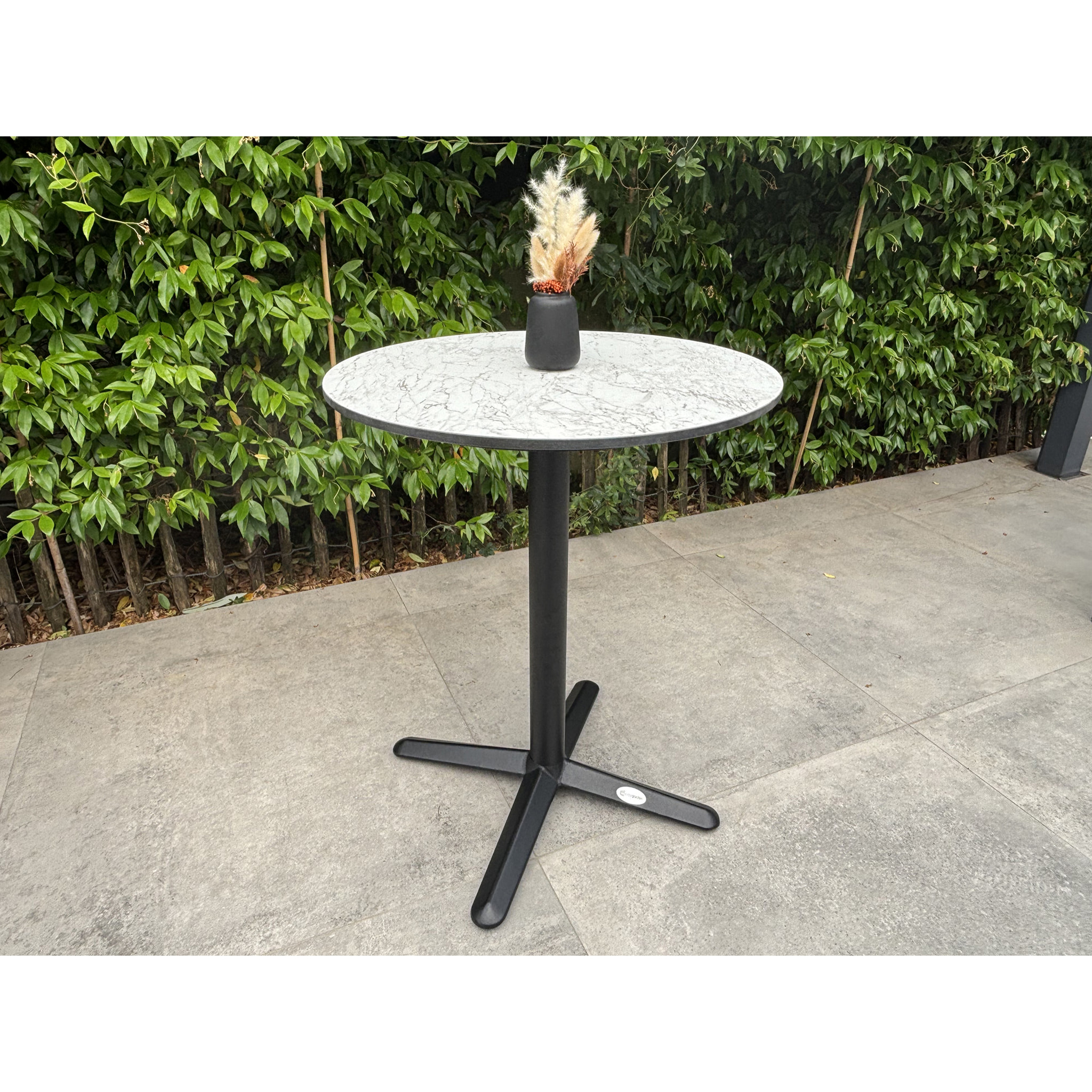 BISTRO - Table ronde de jardin en acier et plateau HPL