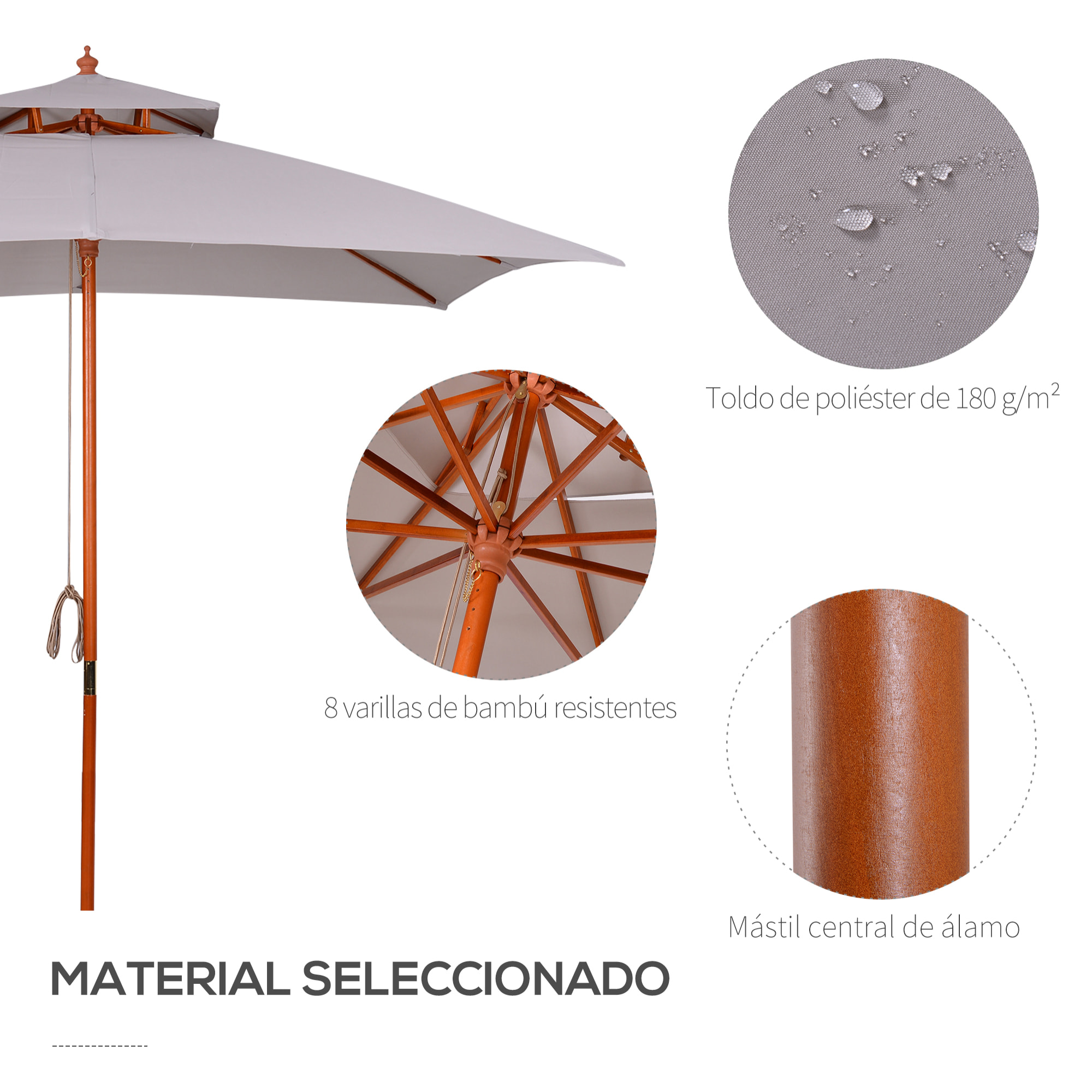 Sombrilla Dos Niveles de Poliéster 3x3m Gris Claro