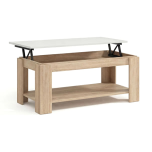Mesa de centro elevable con almacenaje en roble canadian y blanco artik 102x43-54 cm Lya Roble Canadian - Blanco Artik (Blanco Mate)