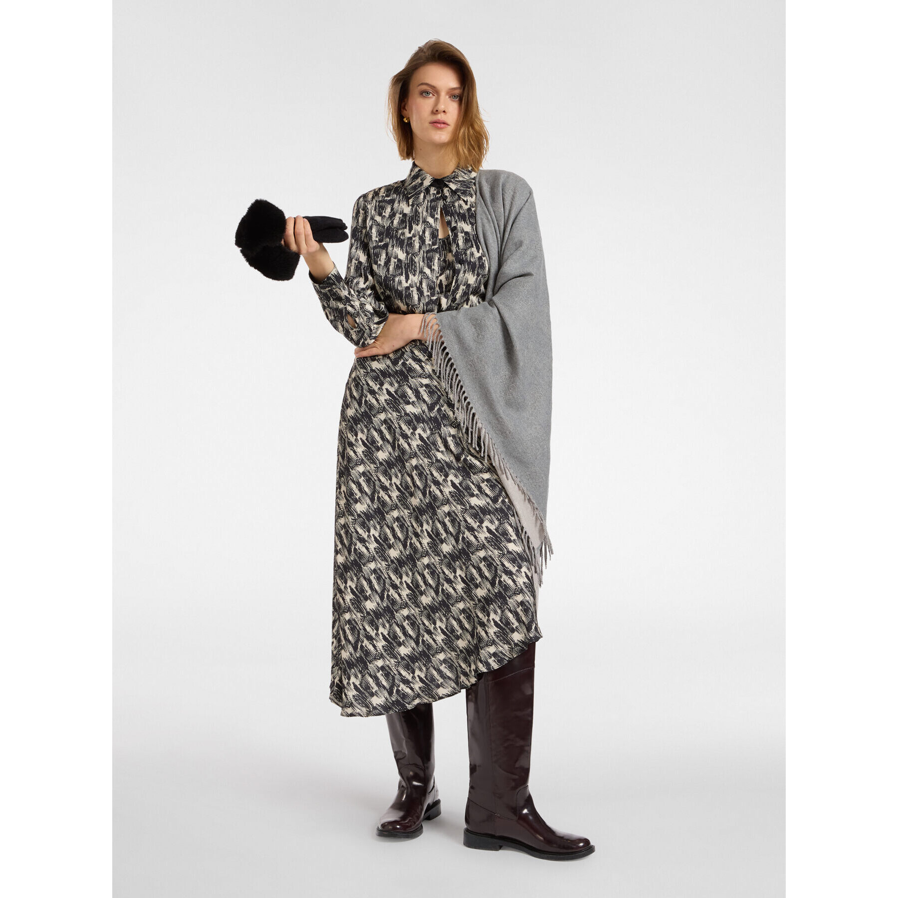 Elena Mirò - Falda estampada con bajo asimétrico - Negro