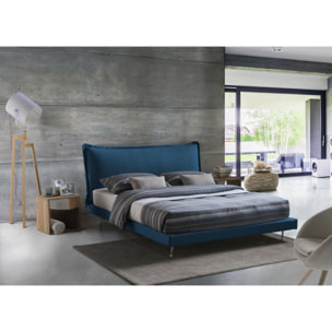 Letto matrimoniale Arcore, Letto fisso con rivestimento e testata in tessuto, 100% Made in Italy, adatto per materasso Cm 160x190, Blu