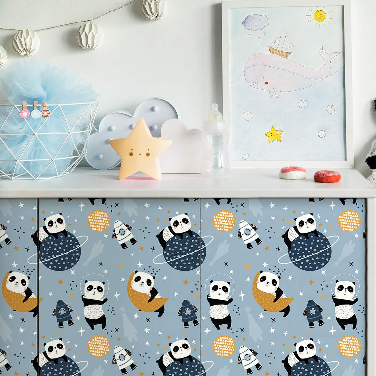 Sticker meuble enfant pandas et les planètes 40 x 60 cm