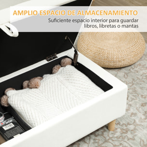 Puff Almacenaje Baúl Tapizado de Terciopelo 100x50x43 cm con Patas de Madera Capacidad 71L Soporta 240 kg Banco Almacenaje para Dormitorio Pasillo Salón Blanco Crema
