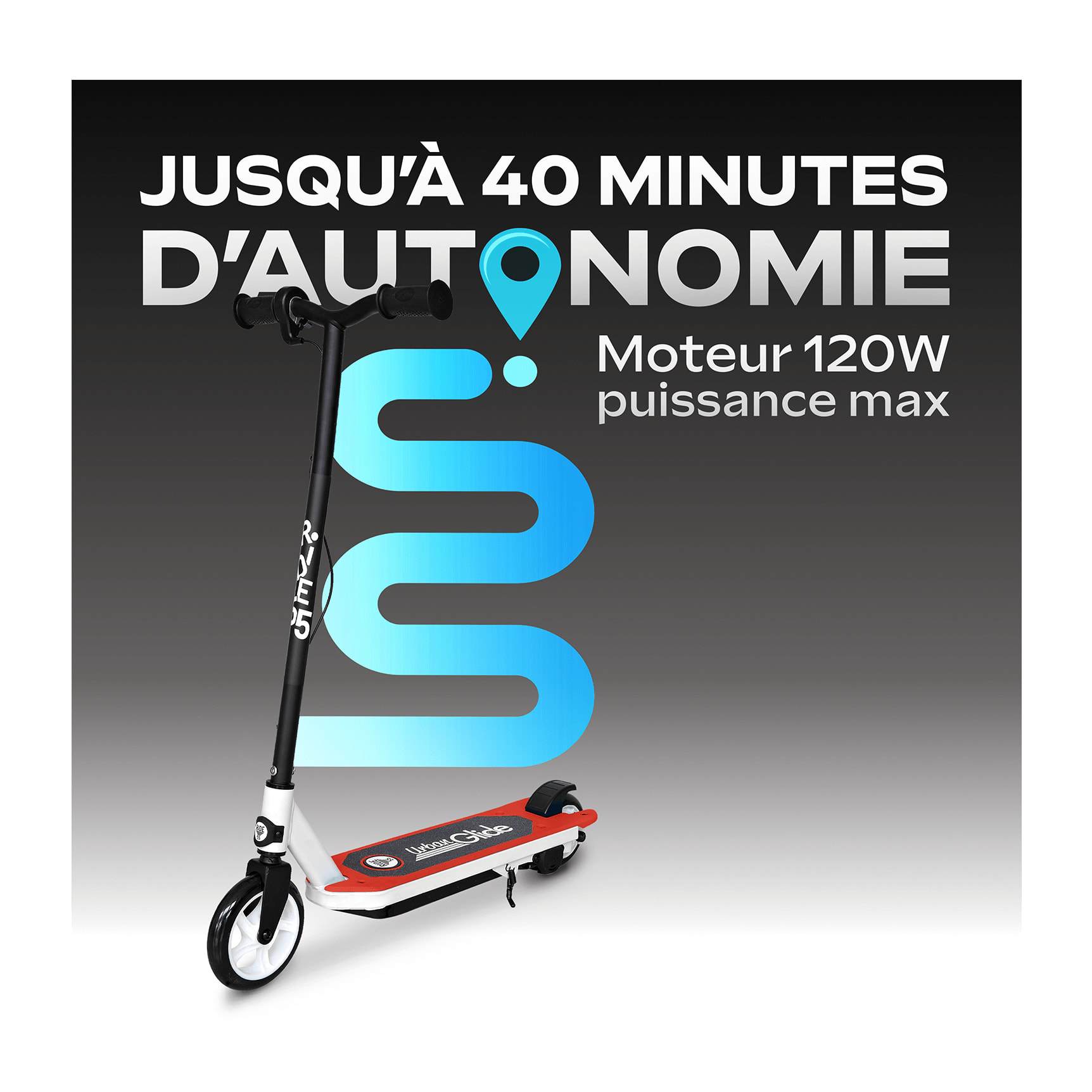 Trottinette Électrique Enfant Ride 55 Rouge – Moteur 30W - 10 km/h - Autonomie Jusqu'a 40 min - 3-8 ans