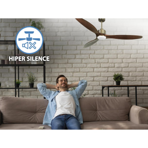 Ventilateur de plafond Réversible  Thermostat Dimmable Wifi Moteur à courant continu Toits en pente Télécommande Lumière à trois tons Hypersilence Mémoire