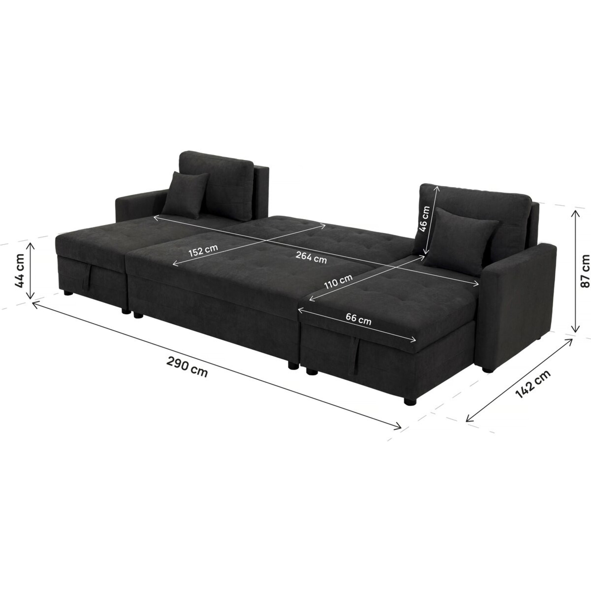 Canapé panoramique convertible avec coffres de rangement "Antoine" - 5 places - Gris foncé