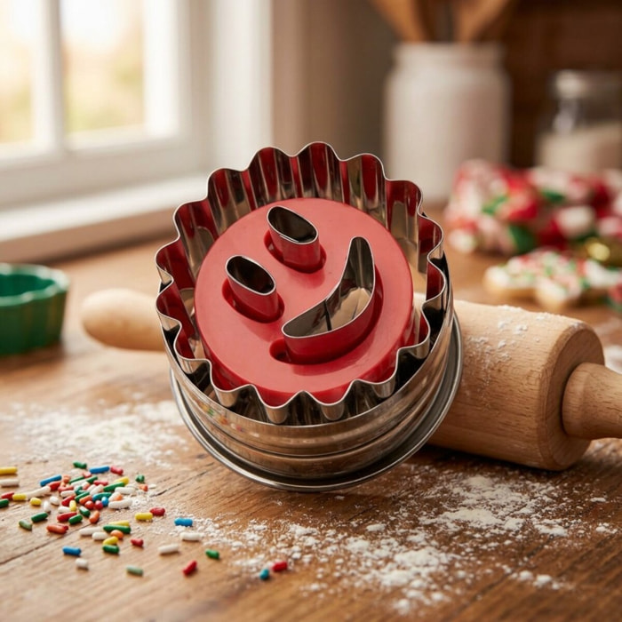 Emporte-pièce biscuit linzer motif smiley Dr Oetker Noël