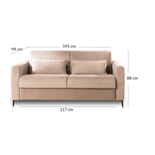 Owen - canapé 3 places convertible - couchage quotidien - matelas 12 cm - en velours - Rouille