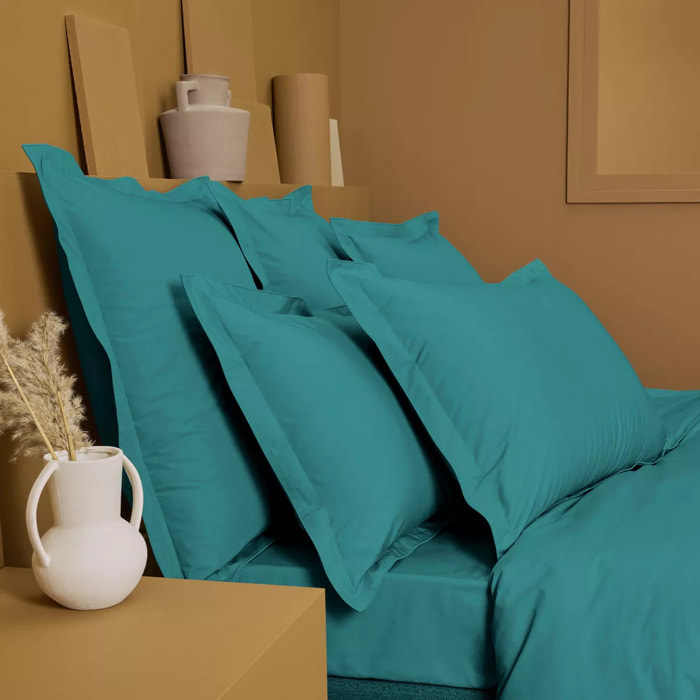 Drap plat percale de coton uni vert La percale francaise emeraude