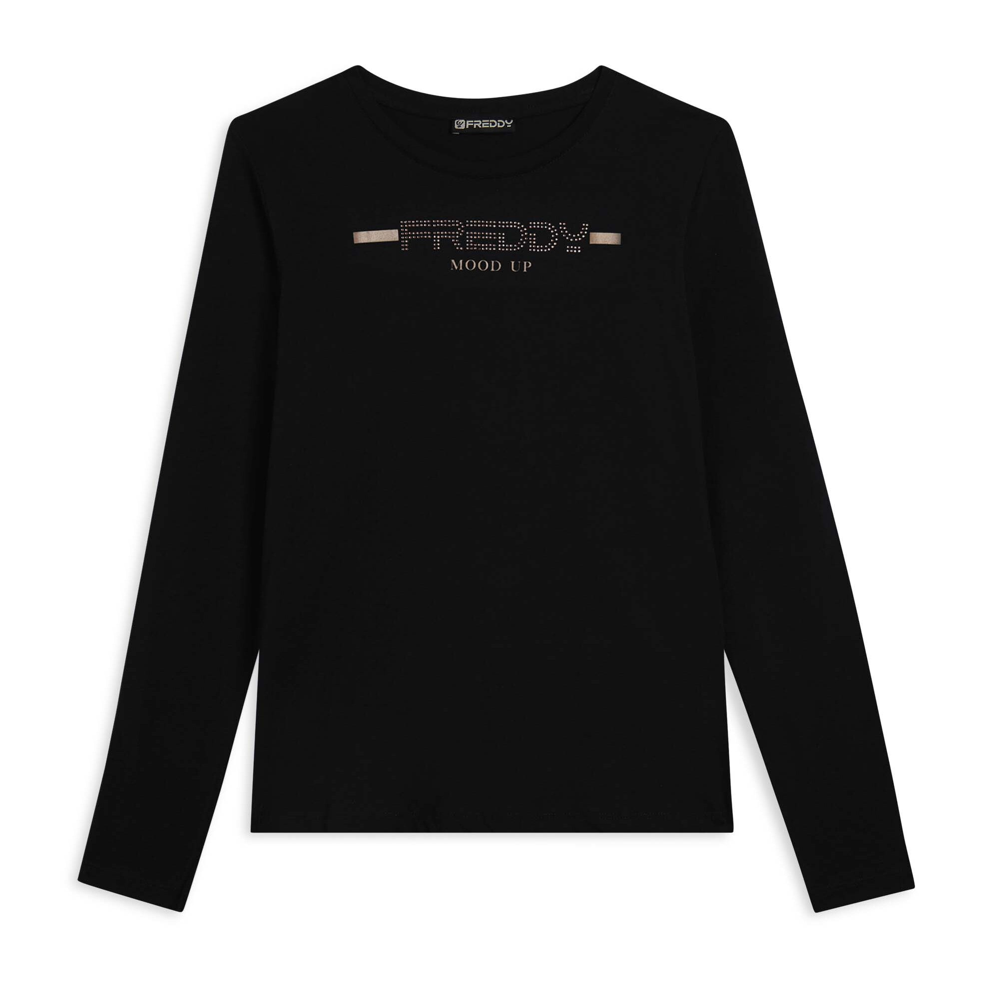 T-shirt da donna a manica lunga con fondo stondato