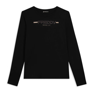 T-shirt da donna a manica lunga con fondo stondato