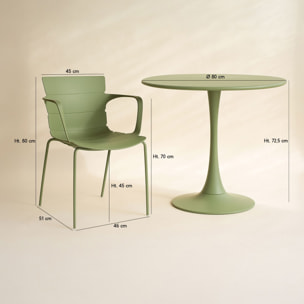 Ensemble de repas table et 4 fauteuils en polypropylène vert MONTAUK