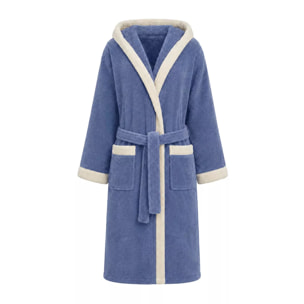 Peignoir a capuche pur coton 380 g/m² uni bleu ecru Club denim