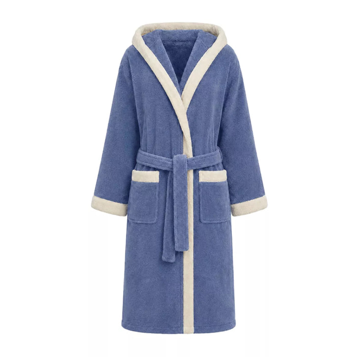 Peignoir a capuche pur coton 380 g/m² uni bleu ecru Club denim