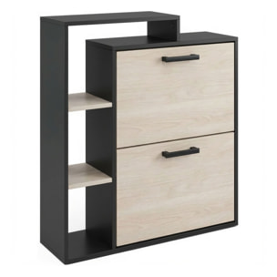 Sena - Scarpiera Salvaspazio 2 Ante 80x90x24,5 cm 12 Paia con Mensole e Ripiano Svuotatasche in Legno Nero