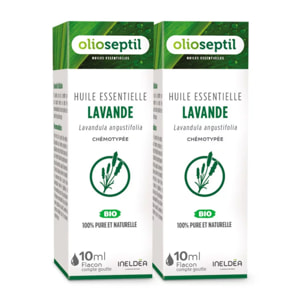 OLIOSEPTIL - Huile essentielle de Lavande - 100% Pure et naturelle - BIO - HEBBD (biochimiquement et botaniquement définie) - 100% origine naturelle - Lot de 2 Flacons 10ml