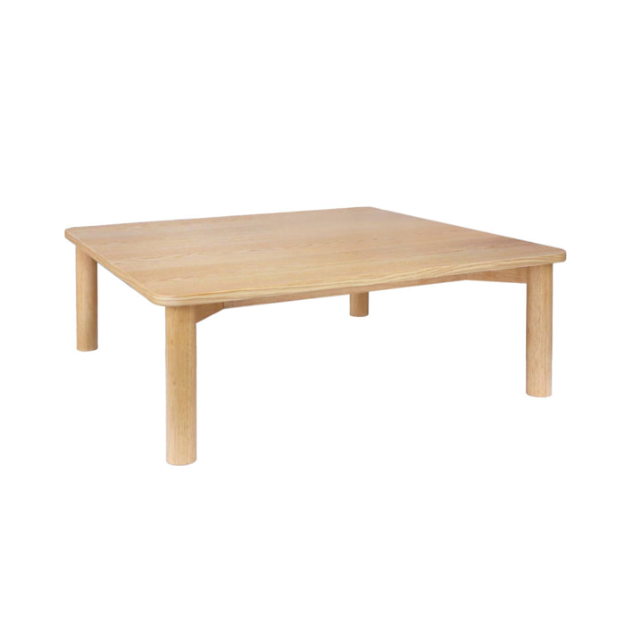 Table basse carrée bois d'hévéa placage chêne naturel - 100 x 100 x 35 cm - Solène