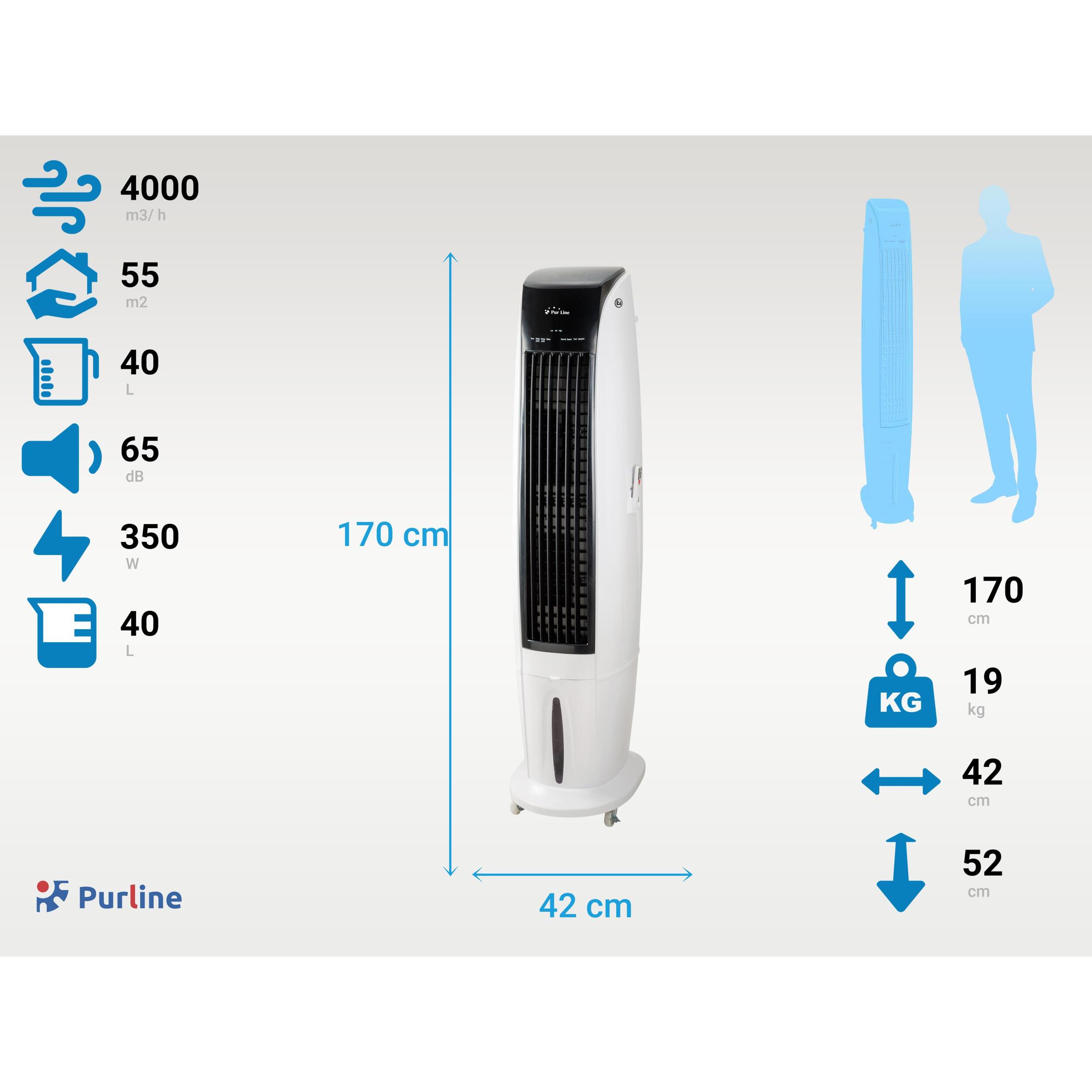 Climatizador evaporativo de gran caudal con ruedas RAFY 170 PURLINE