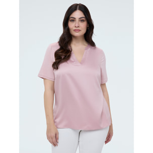Fiorella Rubino - T-shirt bimaterica in misto viscosa - Rosa