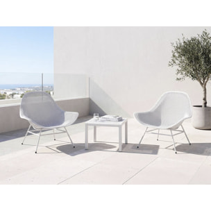 Lot de 2 fauteuils de jardin avec table basse "Soléna" - Blanc