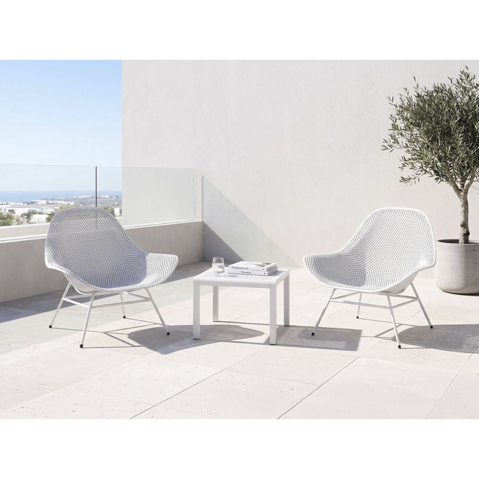 Lot de 2 fauteuils de jardin avec table basse "Soléna" - Blanc