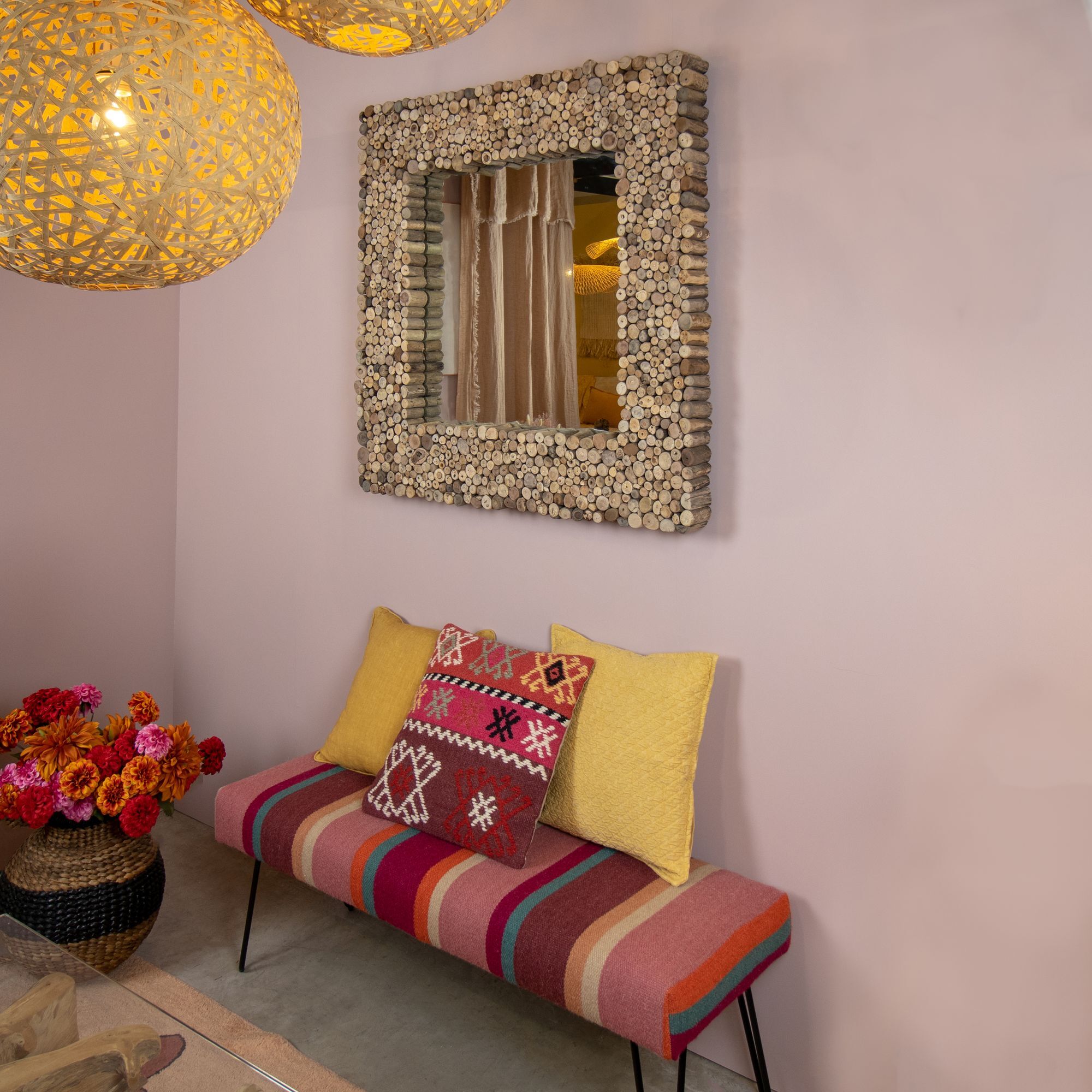 Miroir carré en bois flotté 100cm