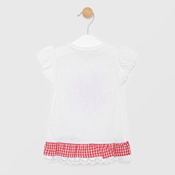 TSHIRT JERSEY BIANCO VOLANT VICHY
