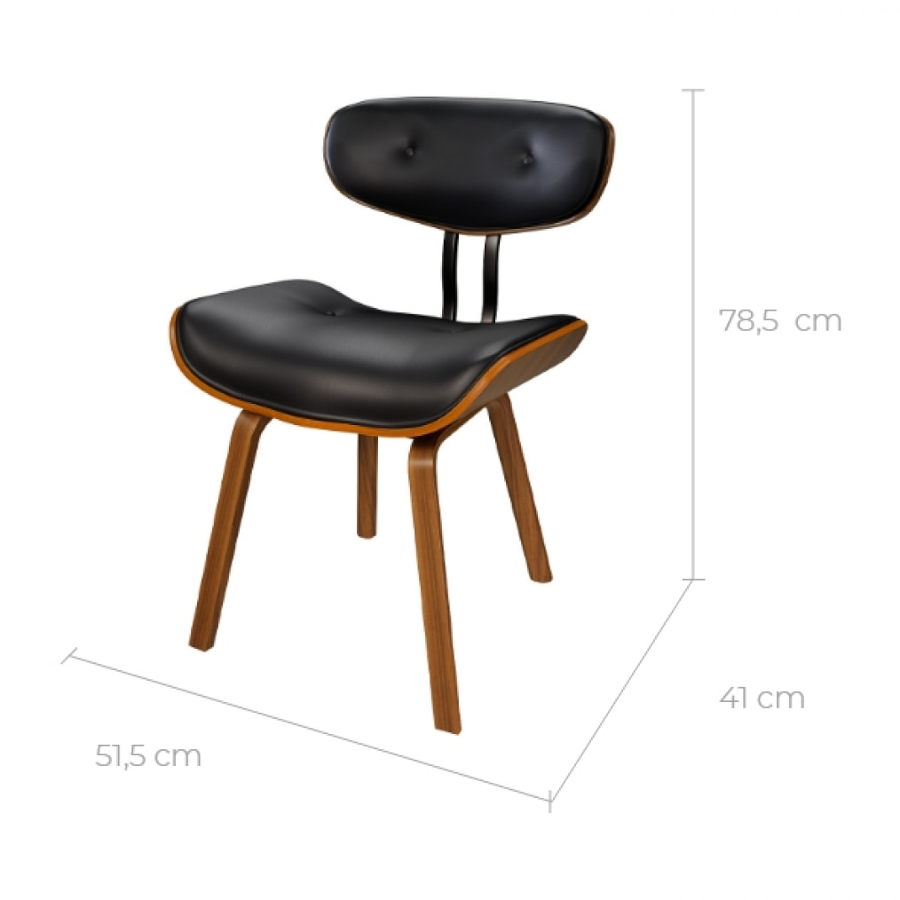 Chaise en PU noir et pieds en bois plié - Pétrus