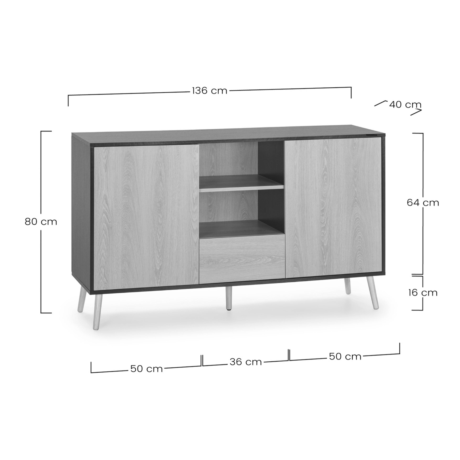 Aparador Apolo 2 Puertas 1 cajón, Color Negro/Madera