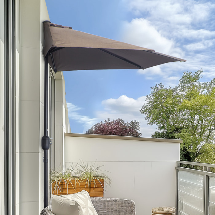 Demi parasol - parasol de balcon 5 entretoises métal polyester 2,69L x 1,38l x 2,36H m chocolat